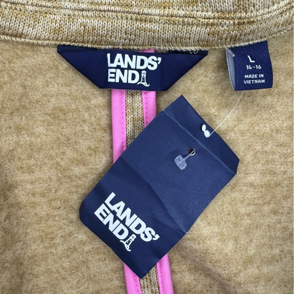 Lands End Neutral Tone Fleece/Sweater Button Blazer Jacket Size L Tan Comfy NWT - Picture 10 of 10